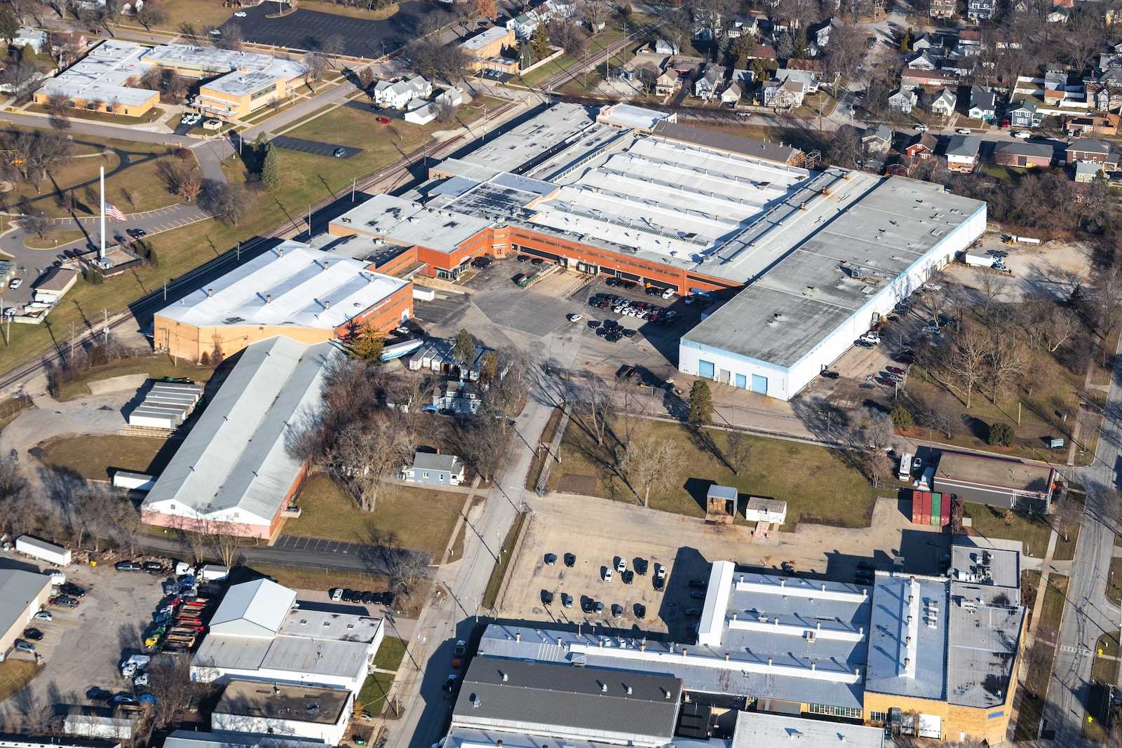 Aerial view of industrial commercial real estate property at 225 South Highland Avenue Aurora Illinois